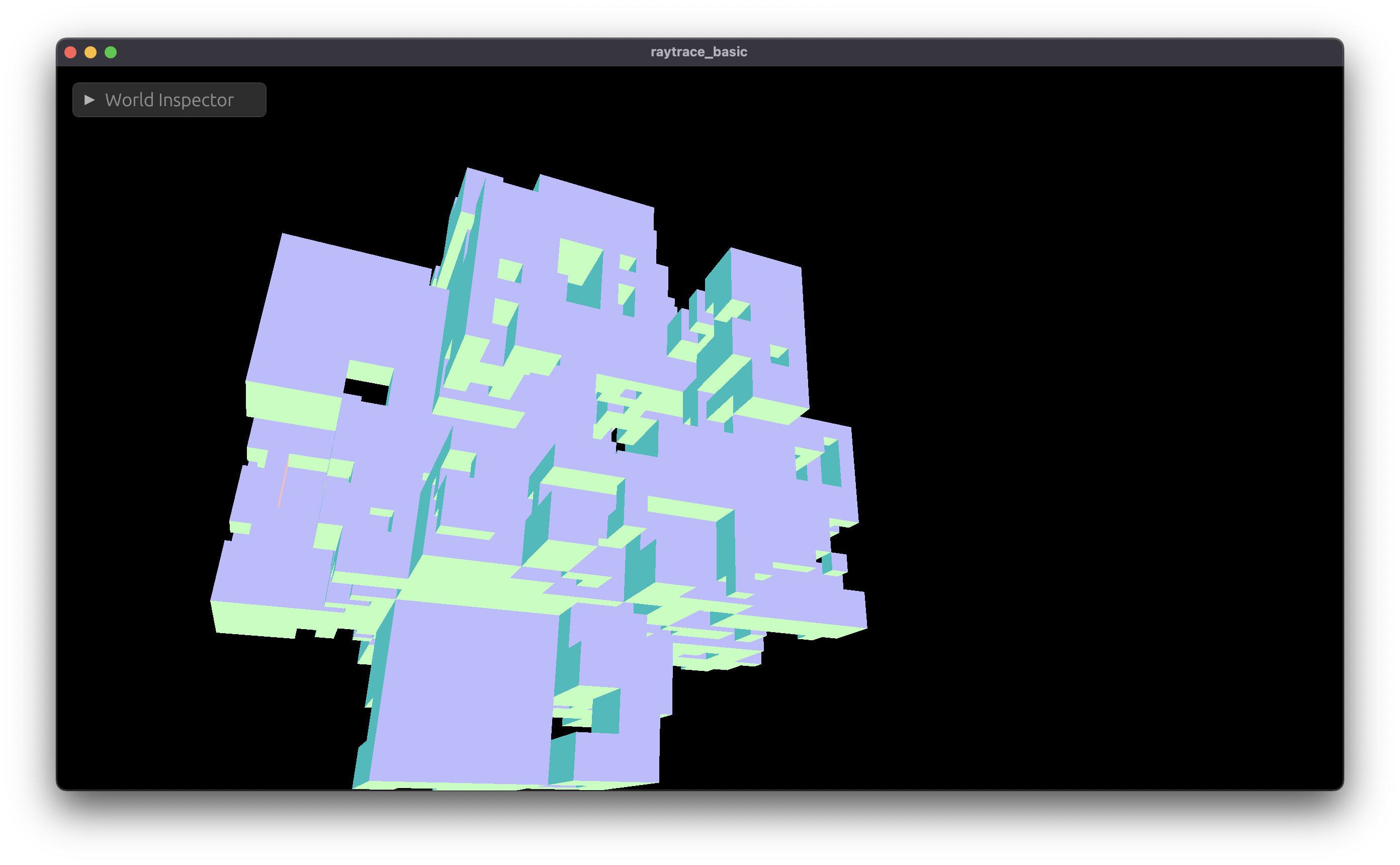 A larger voxel model. Flat faces stay flat regardless of how many voxels they span, because the octree collapses uniform regions into a single large node.
